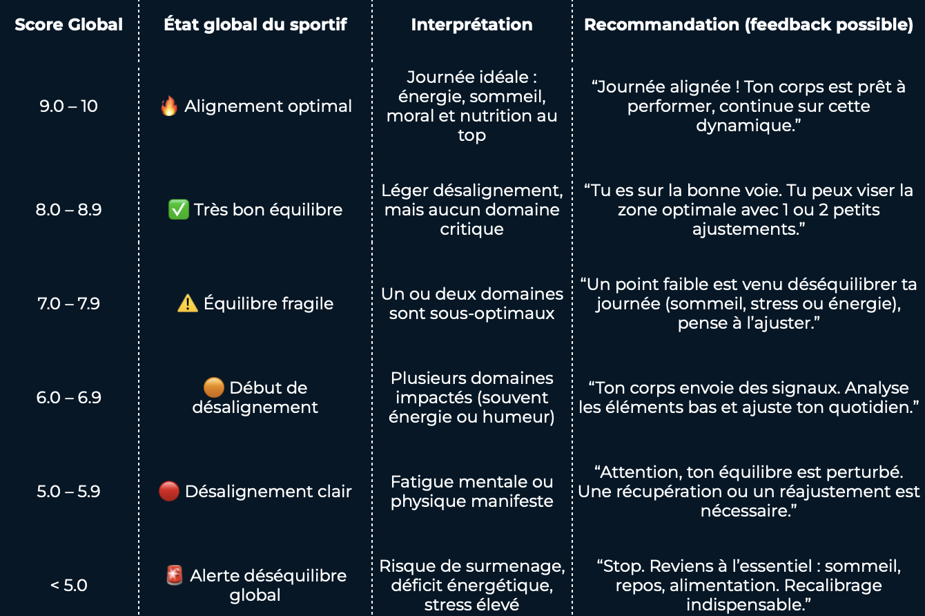 Tableau des résultats de la synthèse énergétique