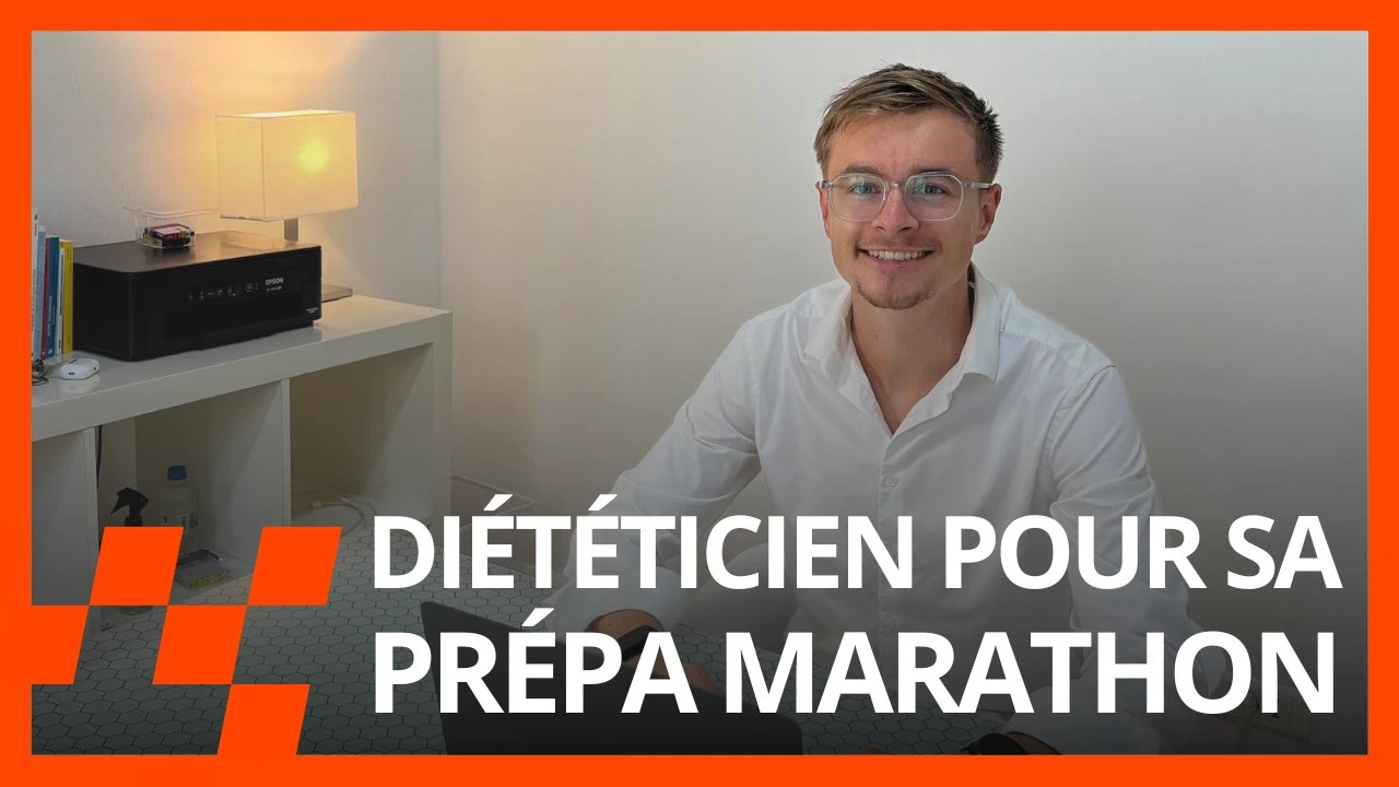 Diététicien du sport à son bureau, avec le texte « Diététicien pour sa prépa marathon »