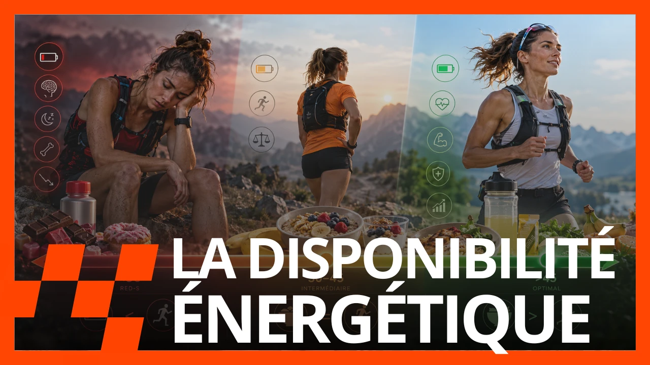 Une traileuse dans trois états, de l'épuisement à la pleine forme, avec le texte « La disponibilité énergétique »